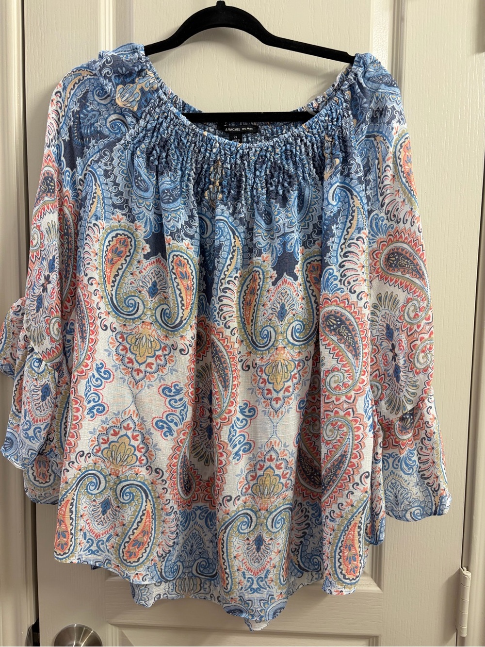 Paisley Smocked Neck Tunic - Blue Multi